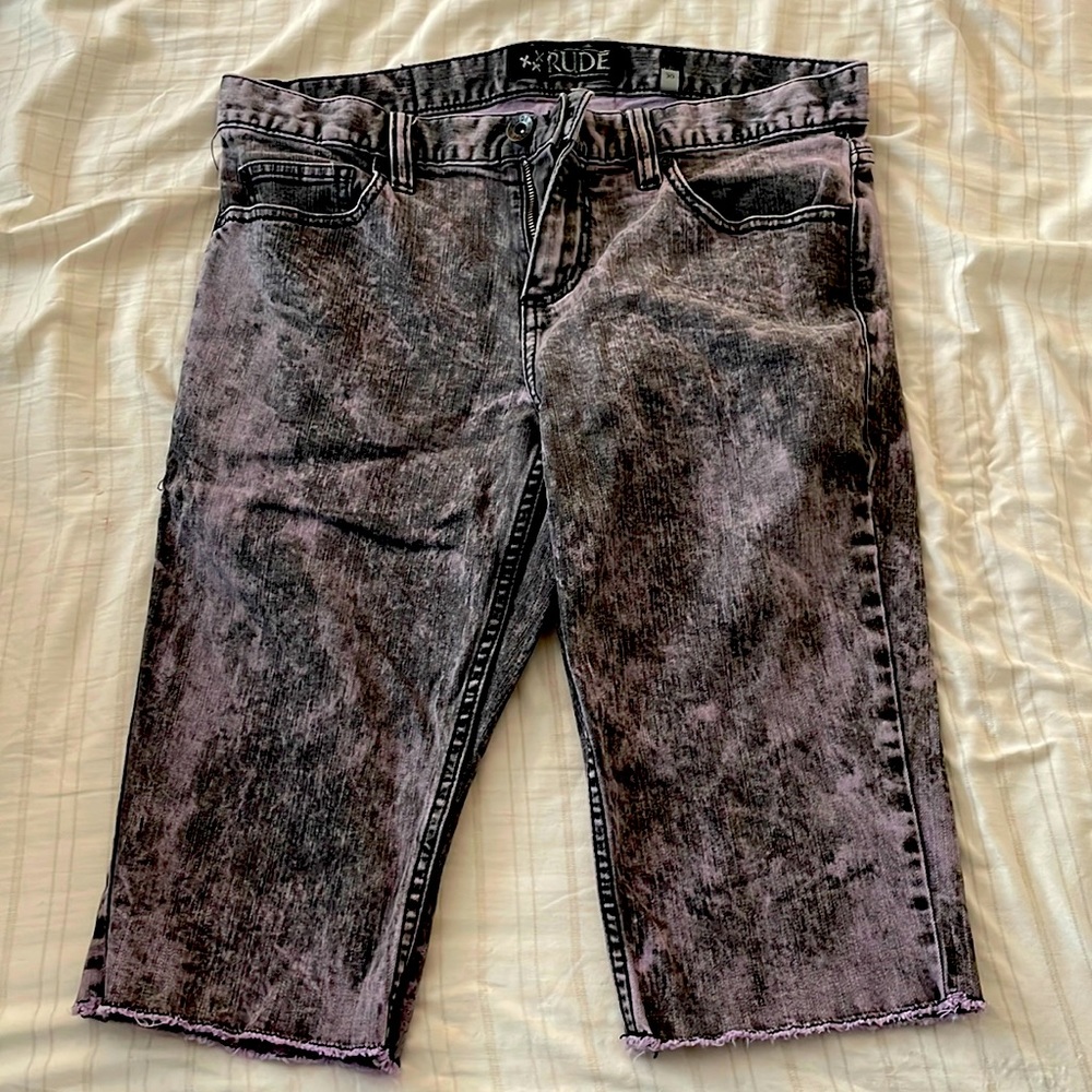 XXX RUDE skinny 30 Jean shorts Purple/black specialty from hot topic
